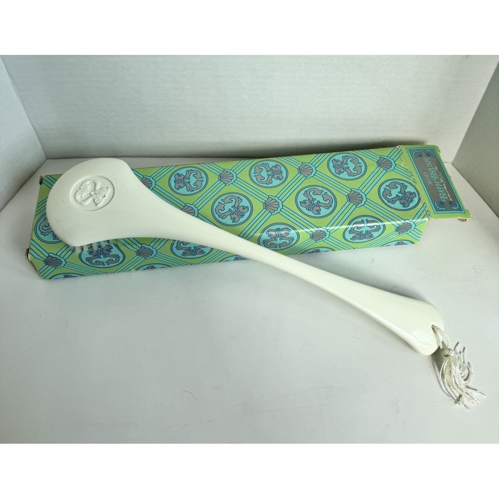 Vintage Avon 15" Bath Shower Long Handle Body Brush Ivory New Original Box Nos